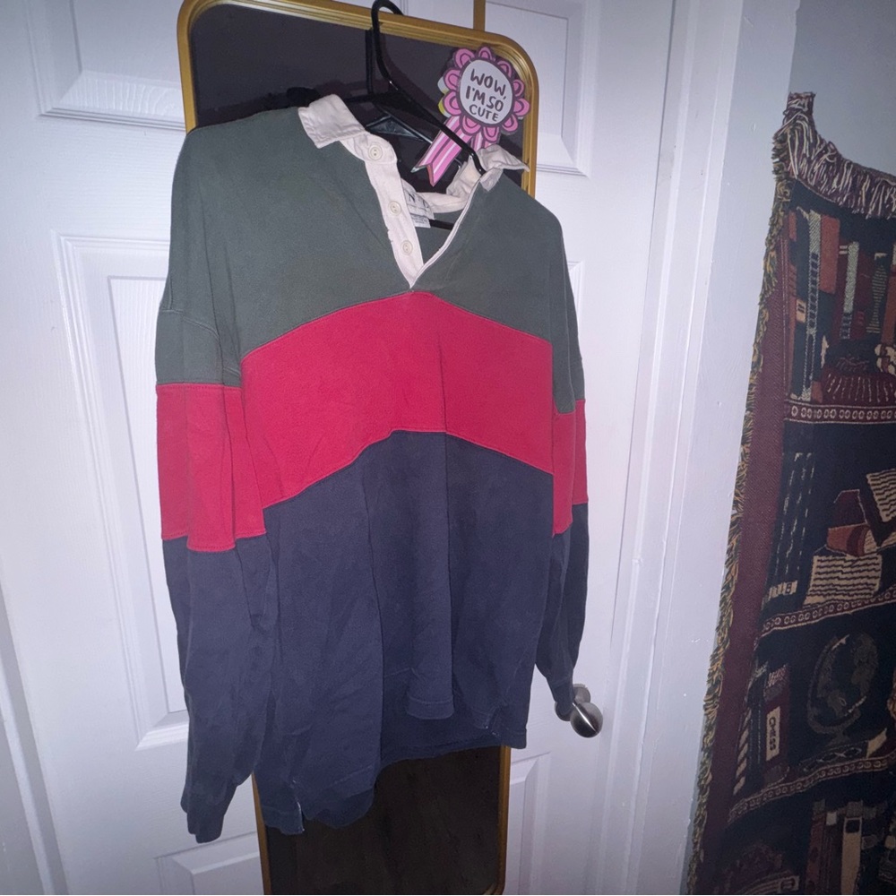 INC International Concepts V-Neck Green and Red Sweater